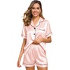image:imageSWOMOG Womens Silk Satin Pajamas Set Short Sleeve Sleepwear Button Down Top and Shorts Loungewear 2 Piece Pjs Set XS3XLBlush Pink