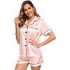 image:imageSWOMOG Womens Silk Satin Pajamas Set Short Sleeve Sleepwear Button Down Top and Shorts Loungewear 2 Piece Pjs Set XS3XLBlush Pink