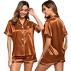 image:imageSWOMOG Womens Silk Satin Pajamas Set Short Sleeve Sleepwear Button Down Top and Shorts Loungewear 2 Piece Pjs Set XS3XLBurnt Orange