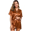 image:imageSWOMOG Womens Silk Satin Pajamas Set Short Sleeve Sleepwear Button Down Top and Shorts Loungewear 2 Piece Pjs Set XS3XLBurnt Orange