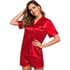 image:imageSWOMOG Womens Silk Satin Pajamas Set Short Sleeve Sleepwear Button Down Top and Shorts Loungewear 2 Piece Pjs Set XS3XLCandy Red