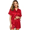 image:imageSWOMOG Womens Silk Satin Pajamas Set Short Sleeve Sleepwear Button Down Top and Shorts Loungewear 2 Piece Pjs Set XS3XLCandy Red