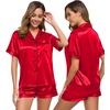 image:imageSWOMOG Womens Silk Satin Pajamas Set Short Sleeve Sleepwear Button Down Top and Shorts Loungewear 2 Piece Pjs Set XS3XLCandy Red