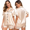 image:imageSWOMOG Womens Silk Satin Pajamas Set Short Sleeve Sleepwear Button Down Top and Shorts Loungewear 2 Piece Pjs Set XS3XLChampagne