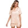 image:imageSWOMOG Womens Silk Satin Pajamas Set Short Sleeve Sleepwear Button Down Top and Shorts Loungewear 2 Piece Pjs Set XS3XLChampagne Solid