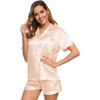 image:imageSWOMOG Womens Silk Satin Pajamas Set Short Sleeve Sleepwear Button Down Top and Shorts Loungewear 2 Piece Pjs Set XS3XLChampagne Solid