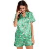 image:imageSWOMOG Womens Silk Satin Pajamas Set Short Sleeve Sleepwear Button Down Top and Shorts Loungewear 2 Piece Pjs Set XS3XLChristmas Gift Green