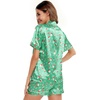 image:imageSWOMOG Womens Silk Satin Pajamas Set Short Sleeve Sleepwear Button Down Top and Shorts Loungewear 2 Piece Pjs Set XS3XLChristmas Gift Green