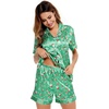 image:imageSWOMOG Womens Silk Satin Pajamas Set Short Sleeve Sleepwear Button Down Top and Shorts Loungewear 2 Piece Pjs Set XS3XLChristmas Gift Green