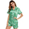 image:imageSWOMOG Womens Silk Satin Pajamas Set Short Sleeve Sleepwear Button Down Top and Shorts Loungewear 2 Piece Pjs Set XS3XLChristmas Gift Green