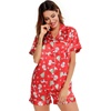 image:imageSWOMOG Womens Silk Satin Pajamas Set Short Sleeve Sleepwear Button Down Top and Shorts Loungewear 2 Piece Pjs Set XS3XLChristmas Gift Red