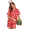 image:imageSWOMOG Womens Silk Satin Pajamas Set Short Sleeve Sleepwear Button Down Top and Shorts Loungewear 2 Piece Pjs Set XS3XLChristmas Gift Red