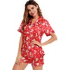 image:imageSWOMOG Womens Silk Satin Pajamas Set Short Sleeve Sleepwear Button Down Top and Shorts Loungewear 2 Piece Pjs Set XS3XLChristmas Gift Red