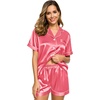 image:imageSWOMOG Womens Silk Satin Pajamas Set Short Sleeve Sleepwear Button Down Top and Shorts Loungewear 2 Piece Pjs Set XS3XLCoral Red