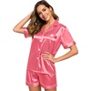 image:imageSWOMOG Womens Silk Satin Pajamas Set Short Sleeve Sleepwear Button Down Top and Shorts Loungewear 2 Piece Pjs Set XS3XLCoral Red