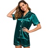 image:imageSWOMOG Womens Silk Satin Pajamas Set Short Sleeve Sleepwear Button Down Top and Shorts Loungewear 2 Piece Pjs Set XS3XLDeep Green With White Piping