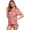image:imageSWOMOG Womens Silk Satin Pajamas Set Short Sleeve Sleepwear Button Down Top and Shorts Loungewear 2 Piece Pjs Set XS3XLDeep Misty Rose