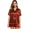 image:imageSWOMOG Womens Silk Satin Pajamas Set Short Sleeve Sleepwear Button Down Top and Shorts Loungewear 2 Piece Pjs Set XS3XLDeep Orange