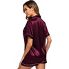 image:imageSWOMOG Womens Silk Satin Pajamas Set Short Sleeve Sleepwear Button Down Top and Shorts Loungewear 2 Piece Pjs Set XS3XLDeep Wine Red