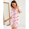 image:imageSWOMOG Womens Silk Satin Pajamas Set Short Sleeve Sleepwear Button Down Top and Shorts Loungewear 2 Piece Pjs Set XS3XLFlamingo Pink
