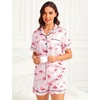 image:imageSWOMOG Womens Silk Satin Pajamas Set Short Sleeve Sleepwear Button Down Top and Shorts Loungewear 2 Piece Pjs Set XS3XLFlamingo Pink