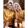 image:imageSWOMOG Womens Silk Satin Pajamas Set Short Sleeve Sleepwear Button Down Top and Shorts Loungewear 2 Piece Pjs Set XS3XLGolden Yellow