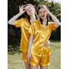 image:imageSWOMOG Womens Silk Satin Pajamas Set Short Sleeve Sleepwear Button Down Top and Shorts Loungewear 2 Piece Pjs Set XS3XLGolden Yellow