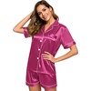 image:imageSWOMOG Womens Silk Satin Pajamas Set Short Sleeve Sleepwear Button Down Top and Shorts Loungewear 2 Piece Pjs Set XS3XLGrapefruit