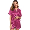 image:imageSWOMOG Womens Silk Satin Pajamas Set Short Sleeve Sleepwear Button Down Top and Shorts Loungewear 2 Piece Pjs Set XS3XLGrapefruit
