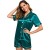 image:imageSWOMOG Womens Silk Satin Pajamas Set Short Sleeve Sleepwear Button Down Top and Shorts Loungewear 2 Piece Pjs Set XS3XLGreen