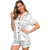 image:imageSWOMOG Womens Silk Satin Pajamas Set Short Sleeve Sleepwear Button Down Top and Shorts Loungewear 2 Piece Pjs Set XS3XLGrey