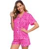 image:imageSWOMOG Womens Silk Satin Pajamas Set Short Sleeve Sleepwear Button Down Top and Shorts Loungewear 2 Piece Pjs Set XS3XLHot Pink Leopard