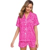 image:imageSWOMOG Womens Silk Satin Pajamas Set Short Sleeve Sleepwear Button Down Top and Shorts Loungewear 2 Piece Pjs Set XS3XLHot Pink Leopard