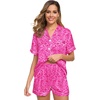 image:imageSWOMOG Womens Silk Satin Pajamas Set Short Sleeve Sleepwear Button Down Top and Shorts Loungewear 2 Piece Pjs Set XS3XLHot Pink Leopard