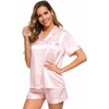 image:imageSWOMOG Womens Silk Satin Pajamas Set Short Sleeve Sleepwear Button Down Top and Shorts Loungewear 2 Piece Pjs Set XS3XLLight Pink