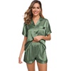 image:imageSWOMOG Womens Silk Satin Pajamas Set Short Sleeve Sleepwear Button Down Top and Shorts Loungewear 2 Piece Pjs Set XS3XLMatcha Solid