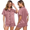 image:imageSWOMOG Womens Silk Satin Pajamas Set Short Sleeve Sleepwear Button Down Top and Shorts Loungewear 2 Piece Pjs Set XS3XLMisty Rose