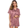 image:imageSWOMOG Womens Silk Satin Pajamas Set Short Sleeve Sleepwear Button Down Top and Shorts Loungewear 2 Piece Pjs Set XS3XLMisty Rose