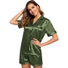 image:imageSWOMOG Womens Silk Satin Pajamas Set Short Sleeve Sleepwear Button Down Top and Shorts Loungewear 2 Piece Pjs Set XS3XLOlive Green