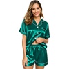 image:imageSWOMOG Womens Silk Satin Pajamas Set Short Sleeve Sleepwear Button Down Top and Shorts Loungewear 2 Piece Pjs Set XS3XLPersian Green