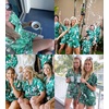 image:imageSWOMOG Womens Silk Satin Pajamas Set Short Sleeve Sleepwear Button Down Top and Shorts Loungewear 2 Piece Pjs Set XS3XLPink Leaves