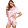 image:imageSWOMOG Womens Silk Satin Pajamas Set Short Sleeve Sleepwear Button Down Top and Shorts Loungewear 2 Piece Pjs Set XS3XLPink Solid
