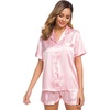 image:imageSWOMOG Womens Silk Satin Pajamas Set Short Sleeve Sleepwear Button Down Top and Shorts Loungewear 2 Piece Pjs Set XS3XLPink Solid