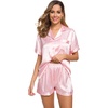 image:imageSWOMOG Womens Silk Satin Pajamas Set Short Sleeve Sleepwear Button Down Top and Shorts Loungewear 2 Piece Pjs Set XS3XLPink Solid