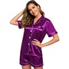 image:imageSWOMOG Womens Silk Satin Pajamas Set Short Sleeve Sleepwear Button Down Top and Shorts Loungewear 2 Piece Pjs Set XS3XLPurple