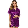 image:imageSWOMOG Womens Silk Satin Pajamas Set Short Sleeve Sleepwear Button Down Top and Shorts Loungewear 2 Piece Pjs Set XS3XLPurple
