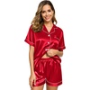 image:imageSWOMOG Womens Silk Satin Pajamas Set Short Sleeve Sleepwear Button Down Top and Shorts Loungewear 2 Piece Pjs Set XS3XLRed