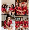 image:imageSWOMOG Womens Silk Satin Pajamas Set Short Sleeve Sleepwear Button Down Top and Shorts Loungewear 2 Piece Pjs Set XS3XLRed