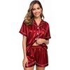 image:imageSWOMOG Womens Silk Satin Pajamas Set Short Sleeve Sleepwear Button Down Top and Shorts Loungewear 2 Piece Pjs Set XS3XLRed Striped