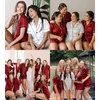 image:imageSWOMOG Womens Silk Satin Pajamas Set Short Sleeve Sleepwear Button Down Top and Shorts Loungewear 2 Piece Pjs Set XS3XLRed Striped